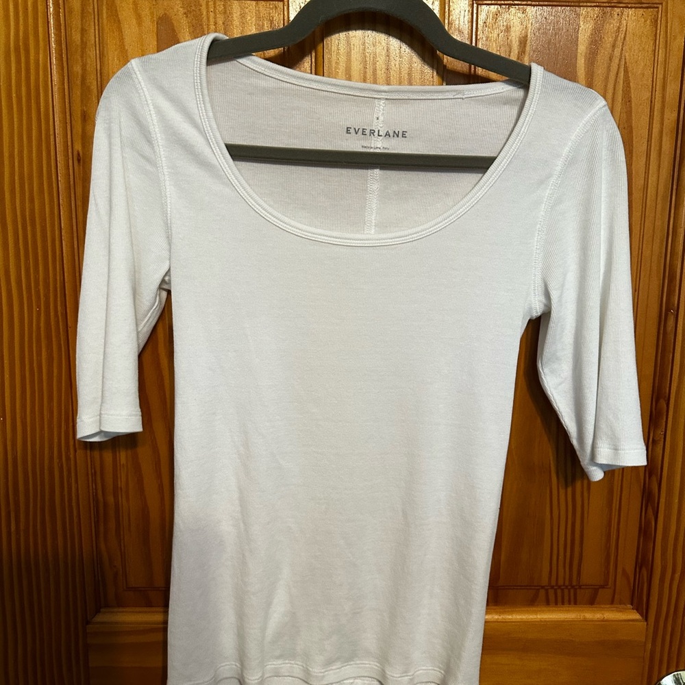 Everlane White Cotton Scoop Neck Short Sleeve Size Small